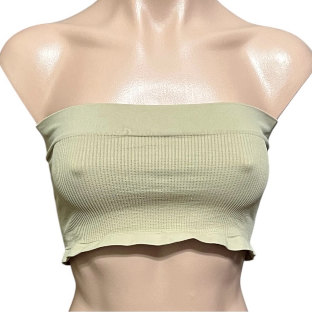 Free People Bandeau Strapless Ribbed Crop Top Tan M/L